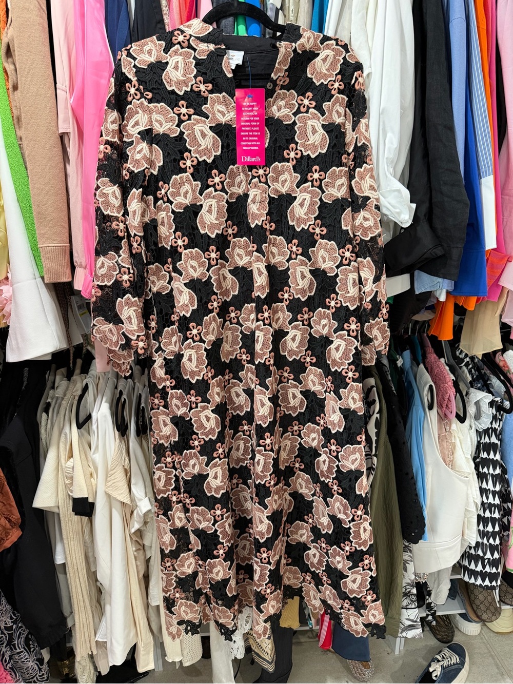 Black Maxi Dress with Blush Floral Lace Detail
